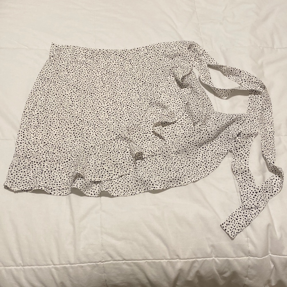 Black and white polkadot mini wrap skirt